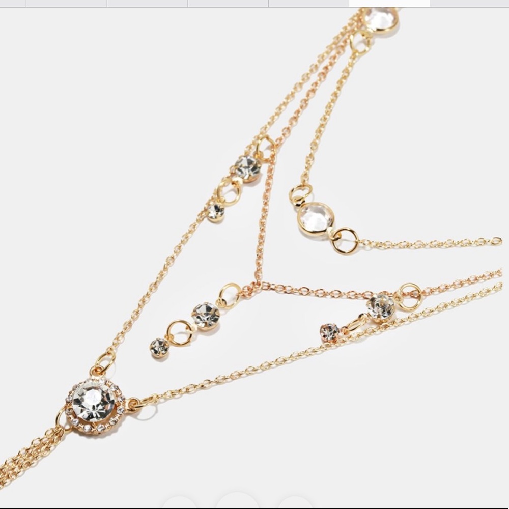 Triple Chain Drop Crystal Necklace - Picture 2 of 3
